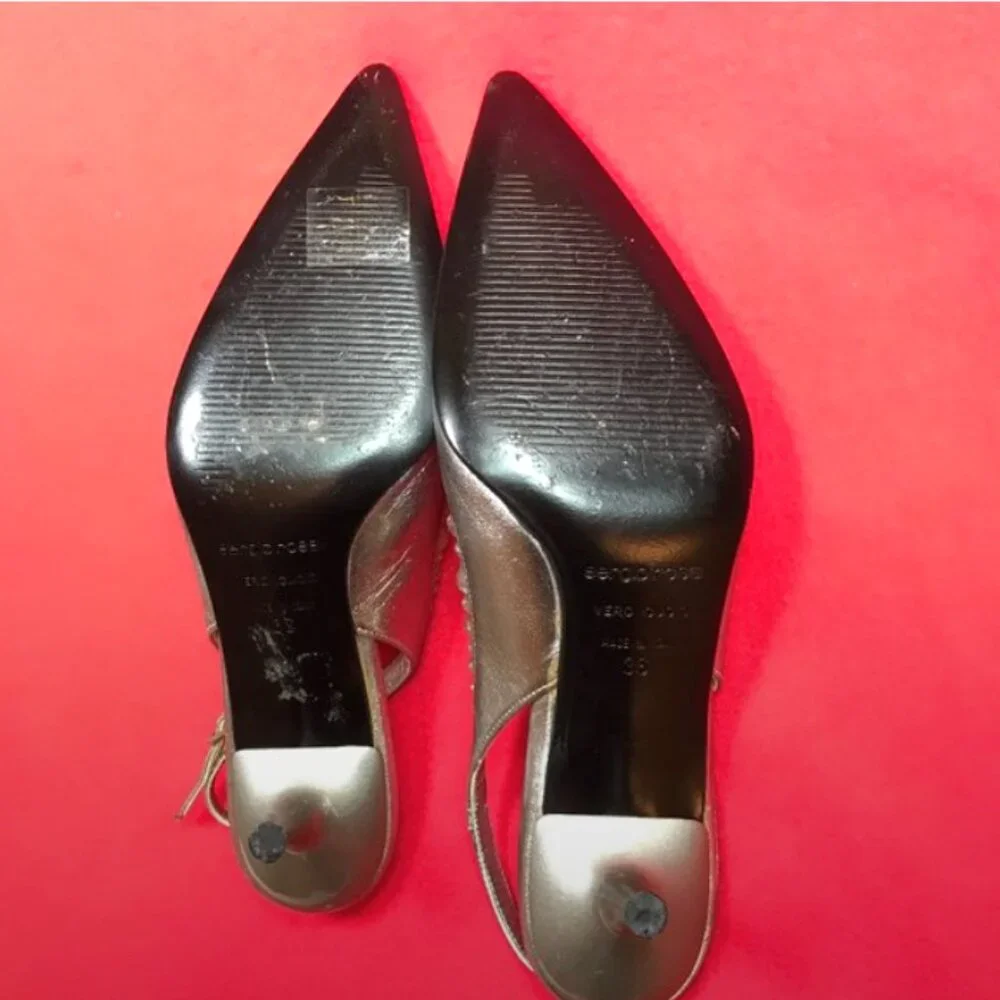 Auc Auc Sergio Rossi Crystal silver kitten heel slingback IT 36 US 6